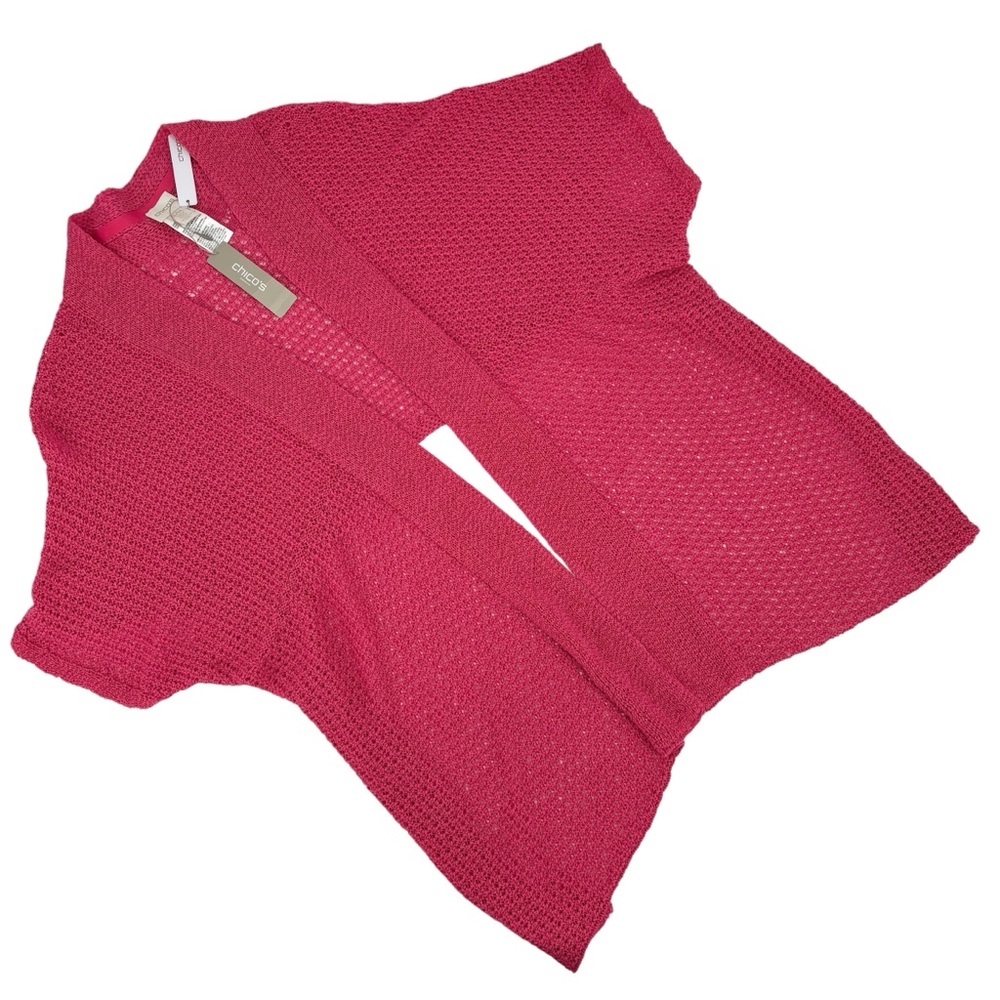 Chico's NWT Wild Tuberose Lightweight Open Knit Wrap Style Sweater, Small/Medium